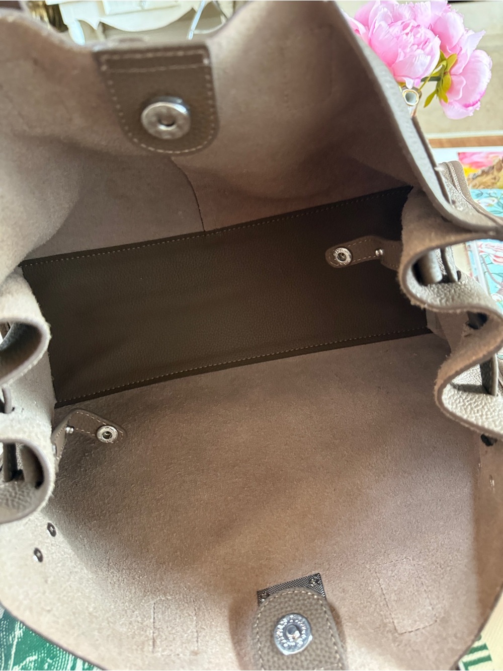 Genuine Leather Taupe Top-Handle Tote - Picture 7 of 8